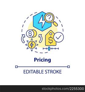 Pricing concept icon. Costs and consumption regulation. Sales of PPA abstract idea thin line illustration. Isolated outline drawing. Editable stroke. Arial, Myriad Pro-Bold fonts used. Pricing concept icon