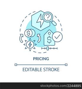 Pricing turquoise concept icon. Costs and consumption regulation. Sales of PPA abstract idea thin line illustration. Isolated outline drawing. Editable stroke. Arial, Myriad Pro-Bold fonts used. Pricing turquoise concept icon