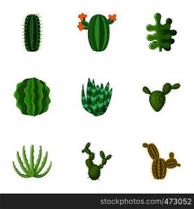 Prickly cactus icons set. Cartoon set of 9 prickly cactus vector icons for web isolated on white background. Prickly cactus icons set, cartoon style
