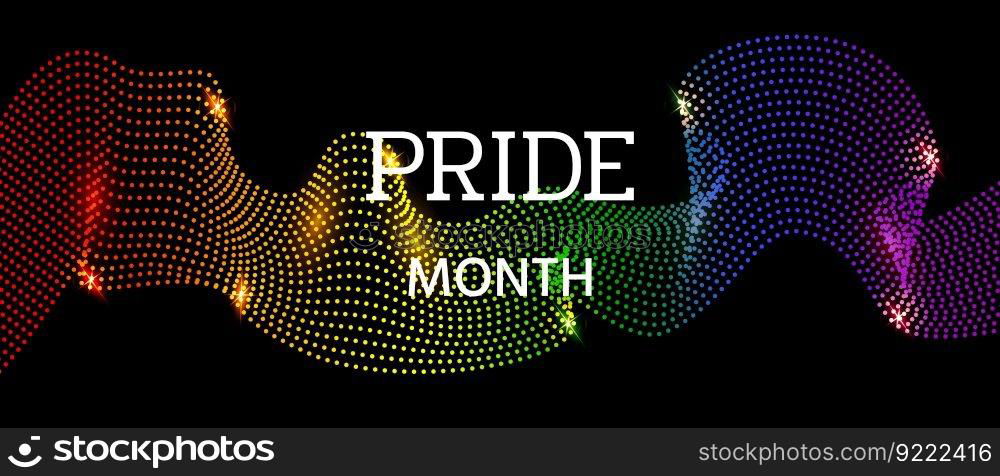 Pride Month background. Dynamic background with dotted waves and rainbow gradient. Vector illustration.. Background with dotted waves and rainbow gradient.