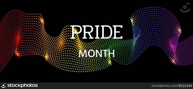 Pride Month background. Dynamic background with dotted waves and rainbow gradient. Vector illustration.. Background with dotted waves and rainbow gradient.