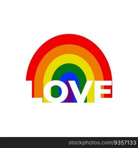Pride Month. Rainbow with the inscription "love" in white on a white background. Vector.