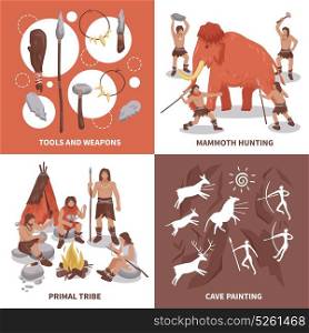 Primal Tribe People Concept Icons Set. Primal tribe people concept icons set flat isolated vector illustration
