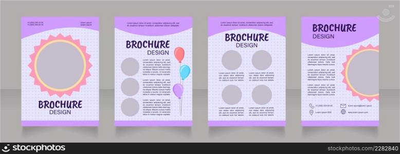 Primary school holiday blank brochure design. Funny party. Template set with copy space for text. Premade corporate reports collection. Editable 4 paper pages. Caveat Brush, Acumin, Arial fonts used. Primary school holiday blank brochure design