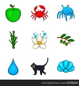 Primordial icons set. Cartoon set of 9 primordial vector icons for web isolated on white background. Primordial icons set, cartoon style