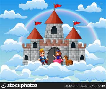 Prince and princess in a fairytale palace on the clouds