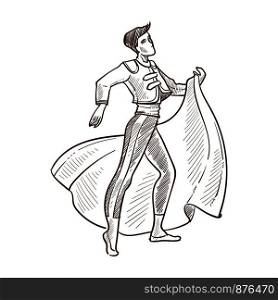 Prince charming in cloak monochrome sketch outline of handsome man wearing special formal suit of medieval times. Elegant male looking in distance moving forward isolated on vector illustration. Prince charming in cloak monochrome sketch vector illustration