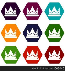 Prince crown icons 9 set coloful isolated on white for web. Prince crown icons set 9 vector