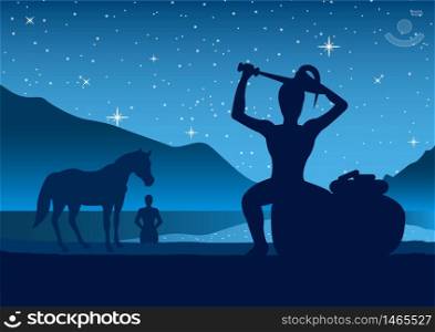 Prince Siddhartha go out of palace,suffering and try to seek way out of suffering by be monk or to ordain,vector illustration,silhouette style