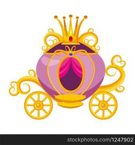 Princess carriage, decorated with diamonds, a crown, precious stones. Princess carriage, decorated with diamonds, a crown, precious stones. Fairy tale Cinderella, myth, legend, medieval culture of Europe. Vector, illustration, cartoon style, isolated
