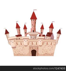 Princess Castle is a fairy tale architecture of the Middle Ages Europe, residence. Princess Castle is a fairy tale architecture of the Middle Ages Europe, residence. Vector, illustration, cartoon style, isolated.