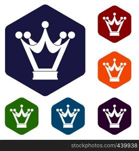 Princess crown icons set hexagon isolated vector illustration. Princess crown icons set hexagon