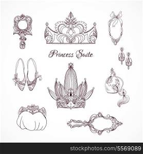 Princess design elements silhouettes vector illustration