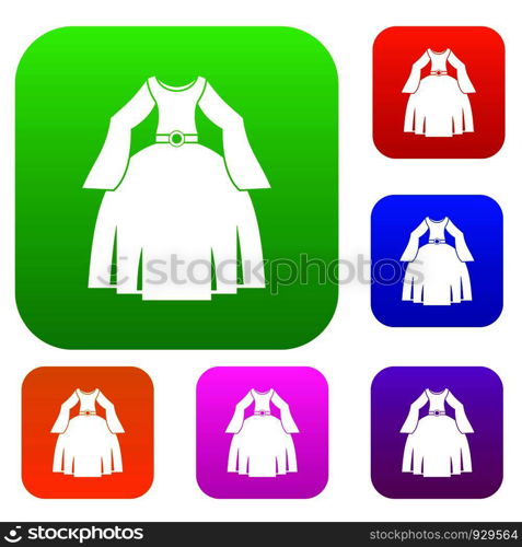 Princess dress set icon color in flat style isolated on white. Collection sings vector illustration. Princess dress set color collection