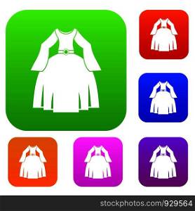 Princess dress set icon color in flat style isolated on white. Collection sings vector illustration. Princess dress set color collection