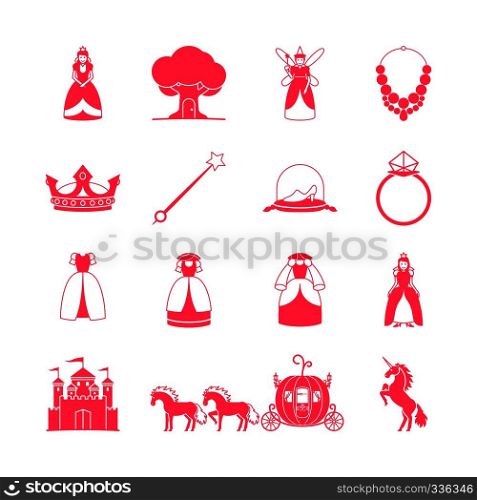 Princess icon set. Princess fairytale items. Vector illustration. Princess fairytale icon set