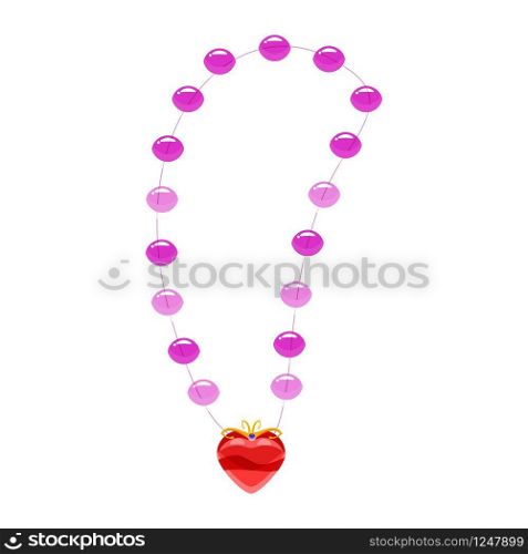 Princess necklace, pearls, heart-shaped pendant precious stones. Princess necklace, pearls, heart-shaped pendant, precious stones. Vector, illustration, cartoon style, isolated