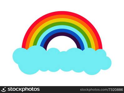 Princess party, poster with multi-colored rainbow and cloud below, after rain weather with color natural phenomena isolated on vector illustration. Princess Party Rainbow Poster Vector Illustration