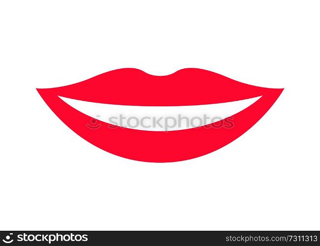 Princess party, poster with woman smile, lips painted with lipstick, of pink color, emotions and feelings, vector illustration, isolated on white. Princess Party Woman Smile Vector Illustration