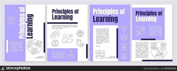 Principles of learning purple brochure template. Psychology. Leaflet design with linear icons. Editable 4 vector layouts for presentation, annual reports. Anton, Lato-Regular fonts used. Principles of learning purple brochure template