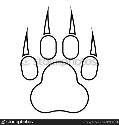 Print animal paw with claws Foot contour outline icon black color vector illustration flat style simple image. Print animal paw with claws Foot contour outline icon black color vector illustration flat style image