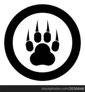Print animal paw with claws Foot icon in circle round black color vector illustration image solid outline style simple. Print animal paw with claws Foot icon in circle round black color vector illustration image solid outline style