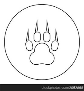 Print animal paw with claws Foot icon in circle round black color vector illustration image outline contour line thin style simple. Print animal paw with claws Foot icon in circle round black color vector illustration image outline contour line thin style