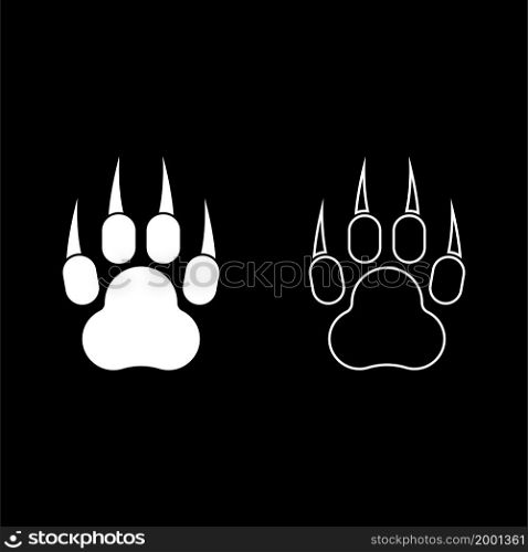 Print animal paw with claws Foot icon white color vector illustration flat style simple image set. Print animal paw with claws Foot icon white color vector illustration flat style image set