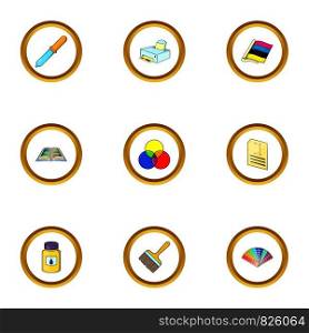 Print industry icons set. Cartoon style set of 9 print industry vector icons for web design. Print industry icons set, cartoon style