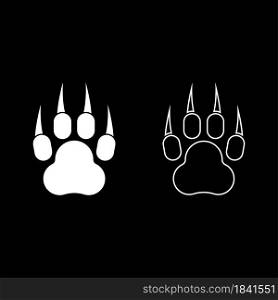 Print paw wild animal with claw track footprint predatory pawprint icon white color vector illustration flat style simple image set. Print paw wild animal with claw track footprint predatory pawprint icon white color vector illustration flat style image set