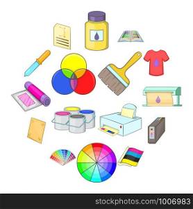Print process icons set. Cartoon illustration of 16 print process vector icons for web. Print process icons set, cartoon style