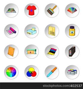 Print process icons set. Cartoon illustration of 16 print process vector icons for web. Print process icons set