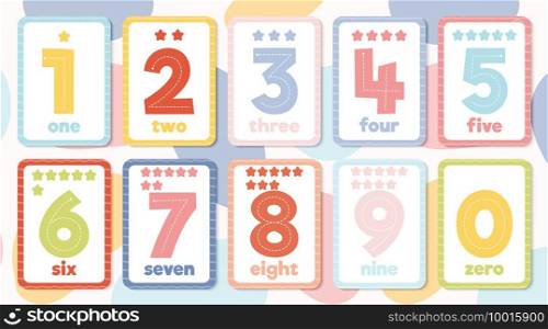Print set of colourful educational flashcards for numbers 1-9 and 0.