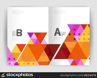 Print triangle modern print template. Modern business brochure or leaflet A4 cover template. Abstract background with color triangles, annual report print backdrop. Vector design for workflow layout, diagram, number options or web design