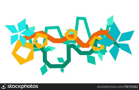 Print with jungle lianas and flowers. Abstract plants in geometric style.. Print with jungle lianas and flowers.