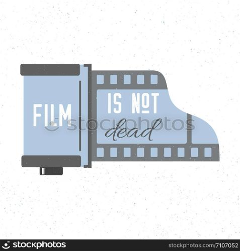 Print with photographic film cassette icon. Film is not dead. Vector trendy illustration. Print with photographic film cassette icon. Film is not dead. Vector trendy illustration.