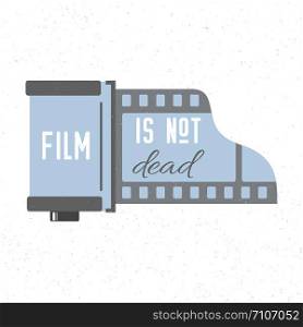 Print with photographic film cassette icon. Film is not dead. Vector trendy illustration. Print with photographic film cassette icon. Film is not dead. Vector trendy illustration.