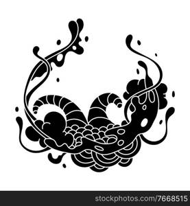 Print with slime and tentacles. Urban black abstract cartoon illustration.. Print with slime and tentacles.