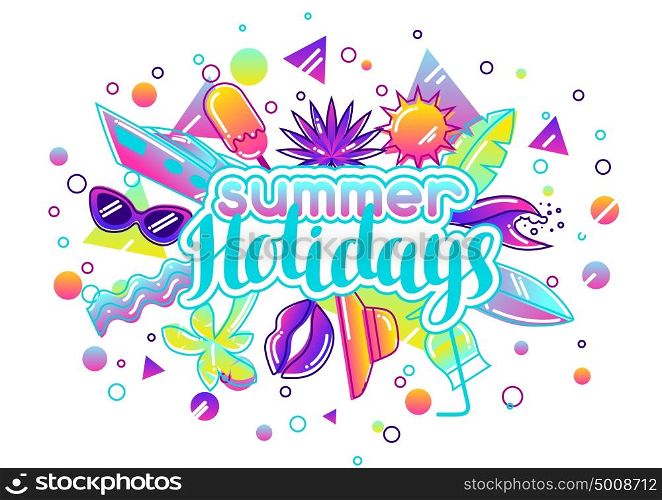 Print with stylized summer objects. Abstract illustration in vibrant color. Print with stylized summer objects. Abstract illustration in vibrant color.