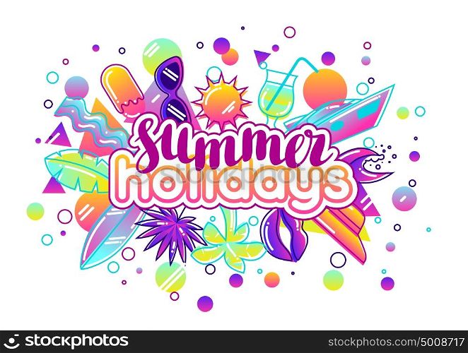 Print with stylized summer objects. Abstract illustration in vibrant color. Print with stylized summer objects. Abstract illustration in vibrant color.
