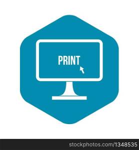 Print word on a computer monitor icon in simple style isolated on white background. Print word on a computer monitor icon