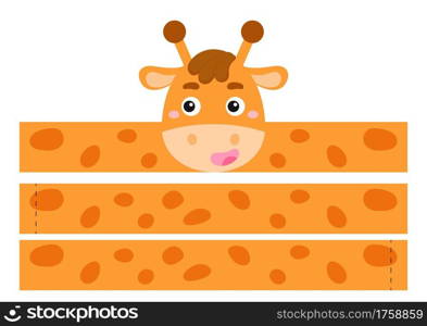 Printable giraffe paper headband. Party crown die cut template for birthday, christmas, baby shower. Fun accessory for entertainment. Print, cut and glue. Vector stock illustration.