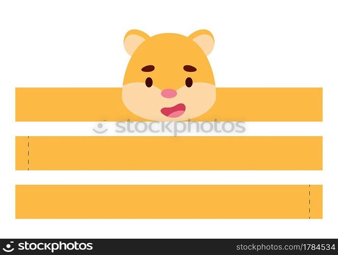 Printable hamster paper crown. Diy cut party ribbon template for birthday, christmas, baby shower. Fun accessory for entertainment. Print, cut and glue. Vector stock illustration.