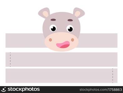 Printable hippo paper headband. Party crown die cut template for birthday, christmas, baby shower. Fun accessory for entertainment. Print, cut and glue. Vector stock illustration.