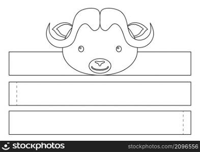 Printable musk ox paper crown. Diy cut party ribbon template for birthday, christmas, baby shower. Fun accessory for entertainment. Print, color, cut and glue. Vector stock illustration.
