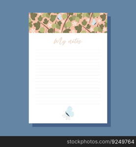 Printable notes concept with green gooseberry plant illustration, vector