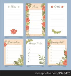 Printable notes set concept, with tropical exotic background. Vector illustration 