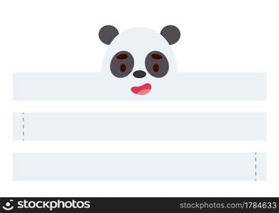 Printable panda paper crown. Diy cut party ribbon template for birthday, christmas, baby shower. Fun accessory for entertainment. Print, cut and glue. Vector stock illustration.