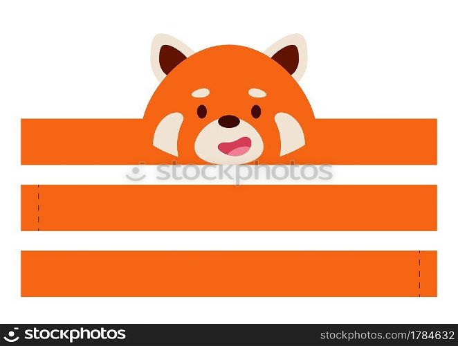 Printable red panda paper crown. Diy cut party ribbon template for birthday, christmas, baby shower. Fun accessory for entertainment. Print, cut and glue. Vector stock illustration.