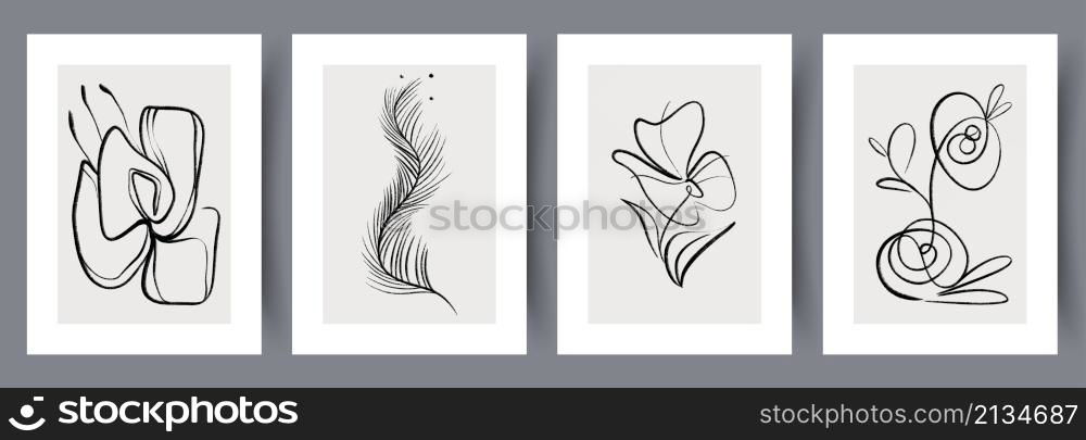 Printable wall art vector poster set. Scandinavian abstract vector print set for modern interior. Printable poster design.. Printable wall art vector poster set.